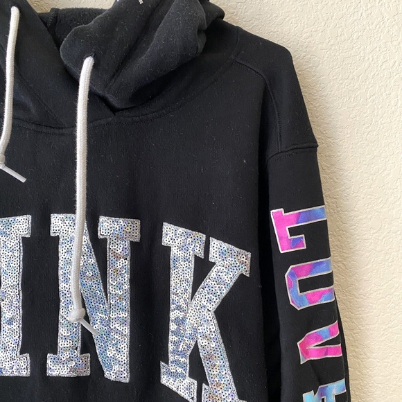 Pink Victoria's Secret Womens Bling Watercolor Hooded Pullover Sweater Size L - Picture 3 of 7